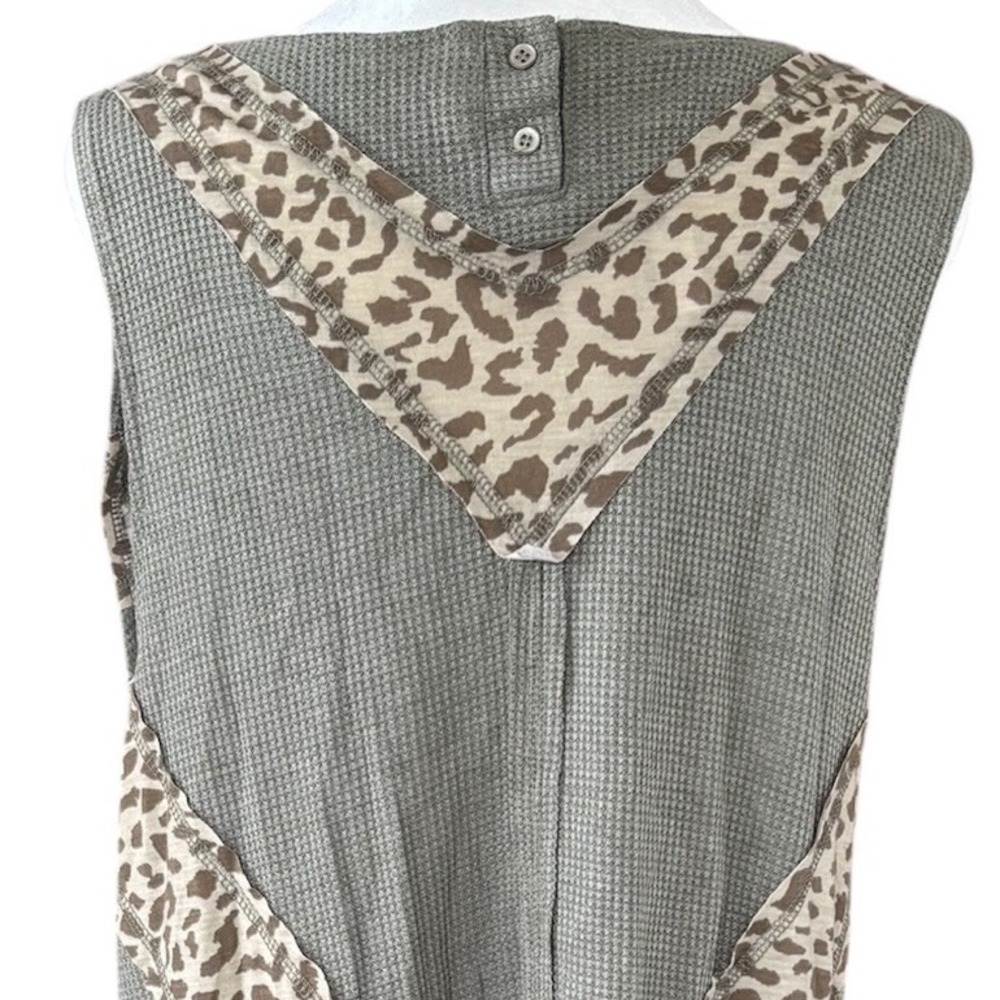 Pol Leopard Print Sleeveless Dress Womens L Boutique Olive Cheetah Patchwork NWT - Picture 6 of 7